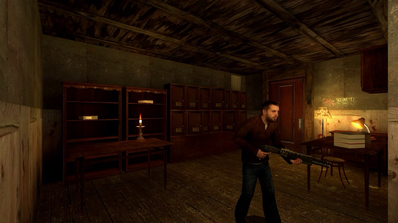 Half-Life male NPC holding shotgun in mansion room
