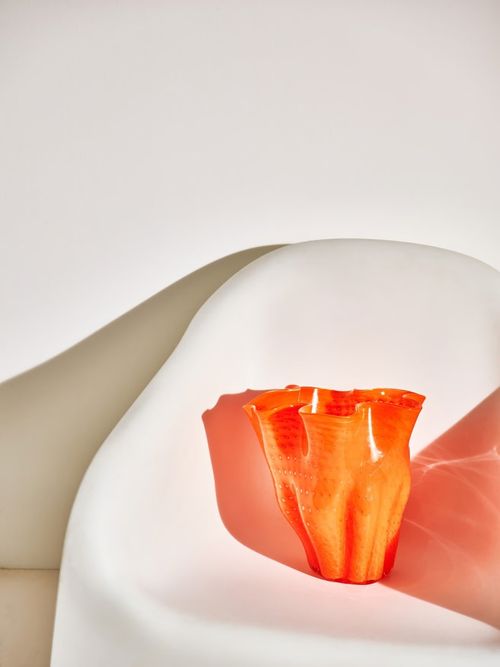 Ondula Orange Fluted Short Glass Vase 