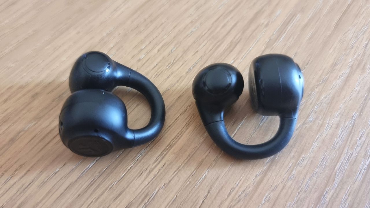 JLab Flex Open Earbuds out of the carrying case