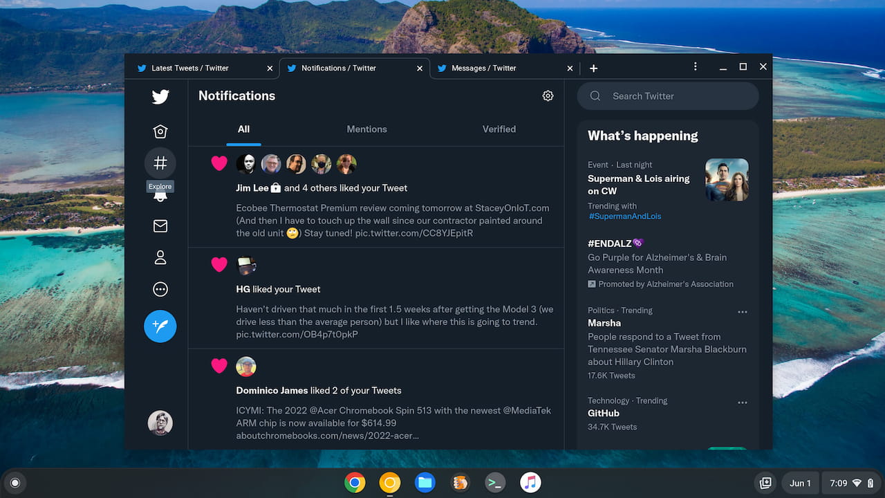 Tab interface with Twitter PWA on Chrome Canary