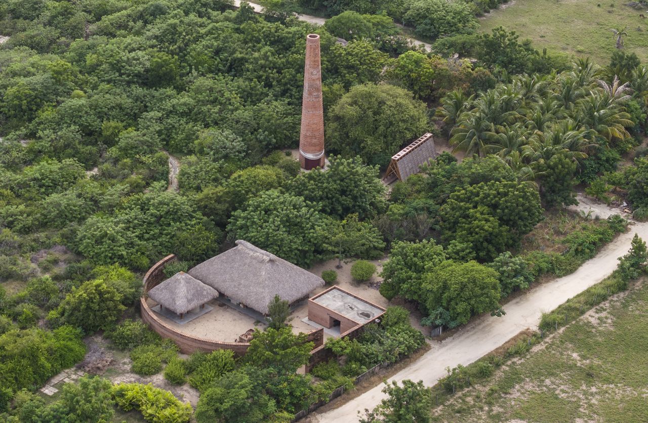 aerial of Orchid Pavilion in its setting in casa wabi in the mexican nature