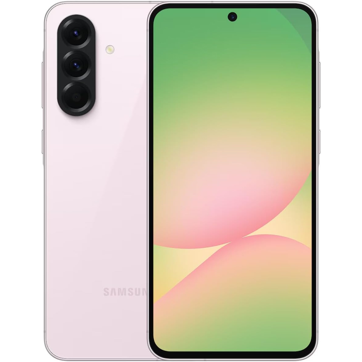 Samsung Galaxy A56 showing front and back in light pink color