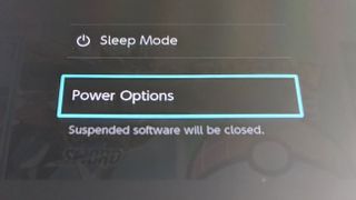 Nintendo Switch menu selecting Power Options