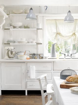 fabric blind in a white kitchen
