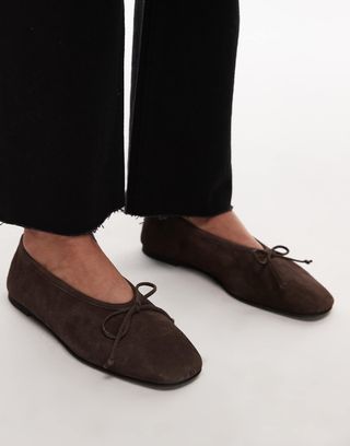 Arket Square Toe Suede Ballet Flat in Chocolate Brown