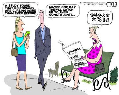 Political Cartoon Survey Politicians Cursing Constituents Scandal