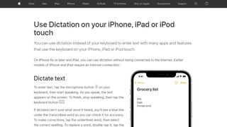 Apple dictation website screenshot