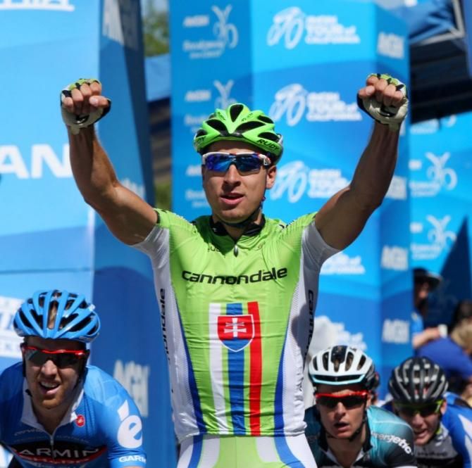 Peter Sagan (Cannondale) salutes as he collects the ninth stage victory at the Tour of California of his career