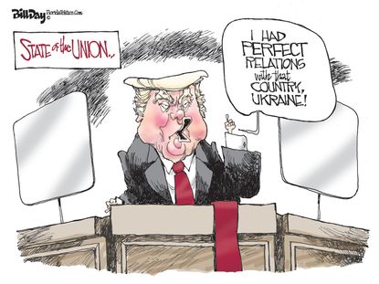 Political Cartoon U.S. Trump SOTU Bill Clinton Ukraine relations