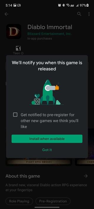 Pre-register for a game in Google Play