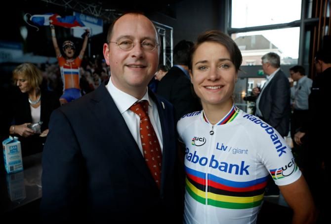 Deputy Major Arjan van der Weegen and Marianne Vos at the Rabobank Liv/Giant team presentation