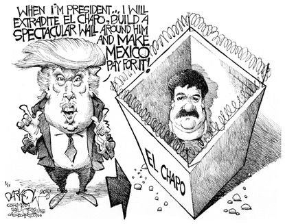 Political cartoon U.S. El Chapo Donald Trump Mexico
