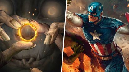Gollum with the One Ring and Captain America in artwork from Magic: The Gathering