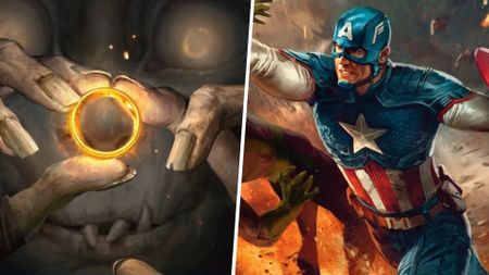 Gollum with the One Ring and Captain America in artwork from Magic: The Gathering