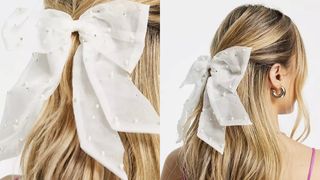 ASOS Design hair bow in white with pearls