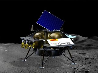 An artist's illustration of Astrobotic's Peregrine lander on the surface of the moon. Peregrine is scheduled to fly its first lunar mission in 2020.