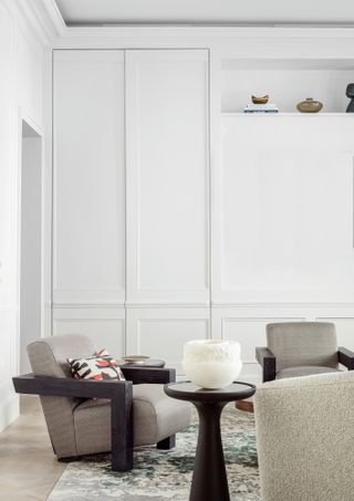 White panelled wall in living room