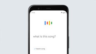 A phone displaying the Google search feature with the text 'what is this song?'