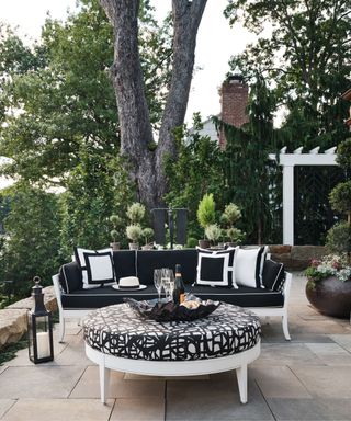 black and white outdoor living room