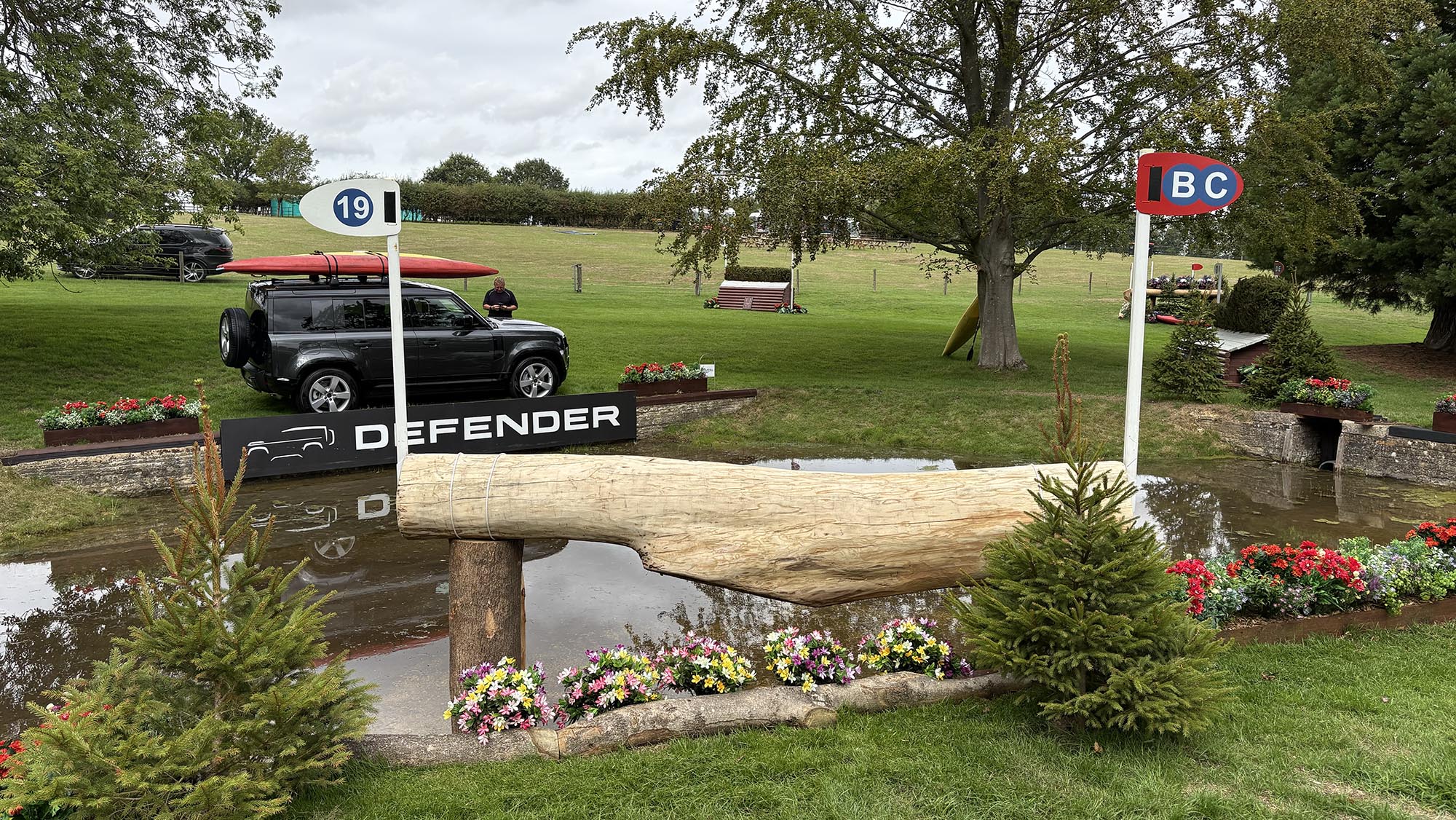 Hanging log fence into water on the Burghley cross-country course 2026