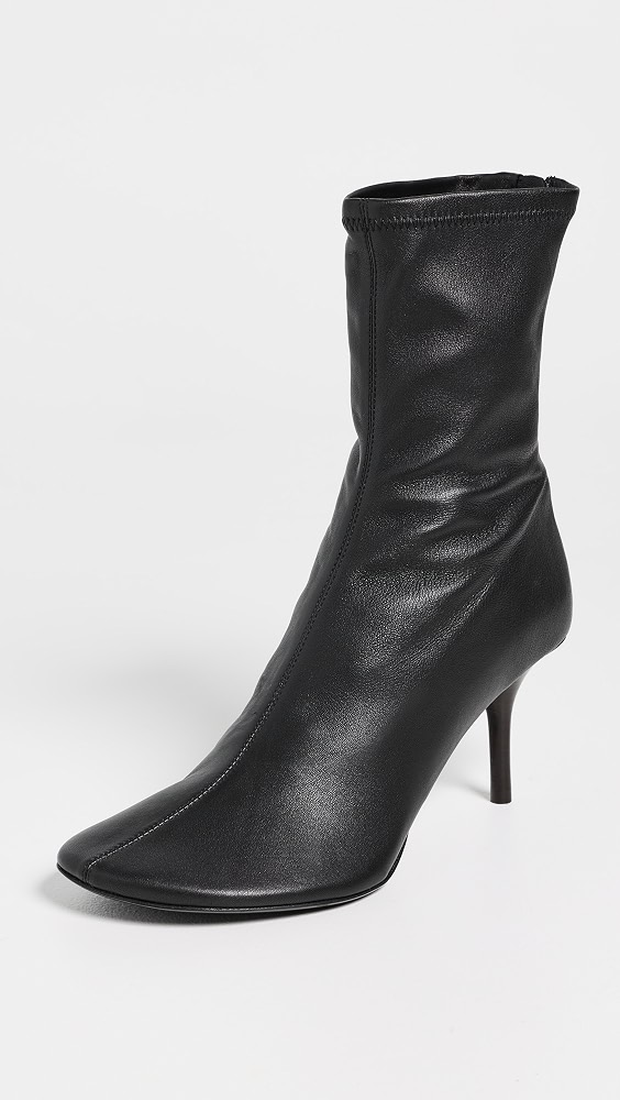 Stretch Leather Ankle Boots - Black