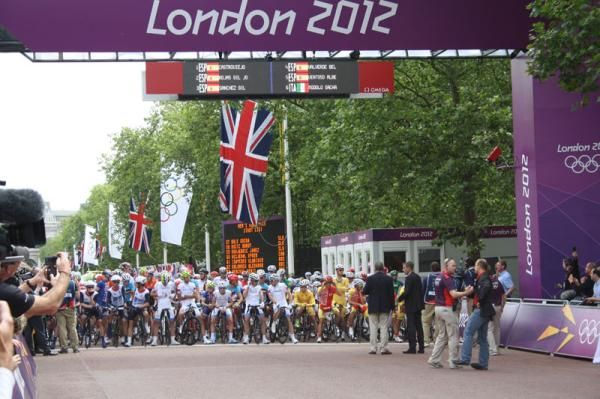 The start line of the men's Olympic road race