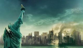 Cloverfield beheaded Statue of Liberty looks over destroyed New York