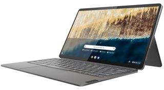 Lenovo IdeaPad Duet 5 OLED Chromebook showing keyboard attached