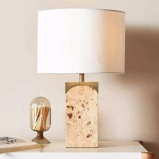 table lamp with square burl wood base