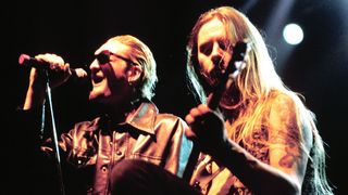 Layne Staley (Left) and Jerry Cantrell (Rt.) of Alice in Chains performing at the San Jose State Event Center in San Jose Calif. on April 11th, 1993.