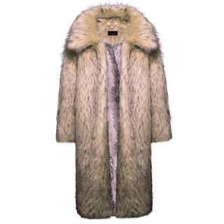 Oisin Vegan Beige Faux Fur Long Coat by Vaseghia