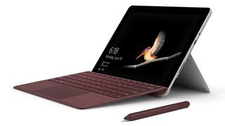 Microsoft Surface Go at an angle on a white background