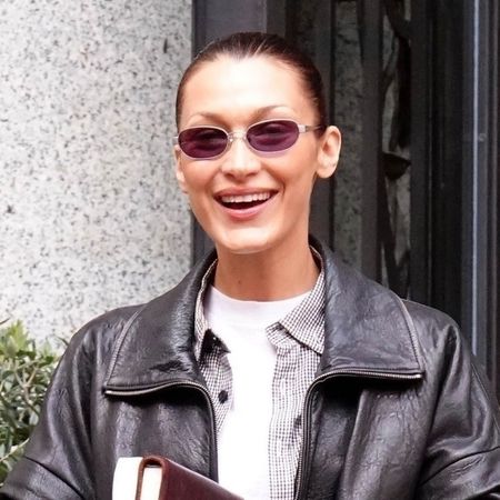 Bella Hadid wears a Saint Laurent bomber jacket