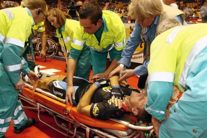 Luke Roberts was carried from the track in a stretcher