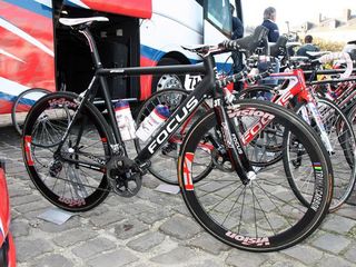 Filippo Pozzato (Katusha) ran this stealth-black machine in contrast to the rest of the team's bikes with their standard red, white, and blue livery.