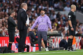 Jurgen Klopp, Manager of Liverpool, reacts during the Premier League match between Tottenham Hotspur and Liverpool FC at Tottenham Hotspur Stadium on September 30, 2023 in London, England