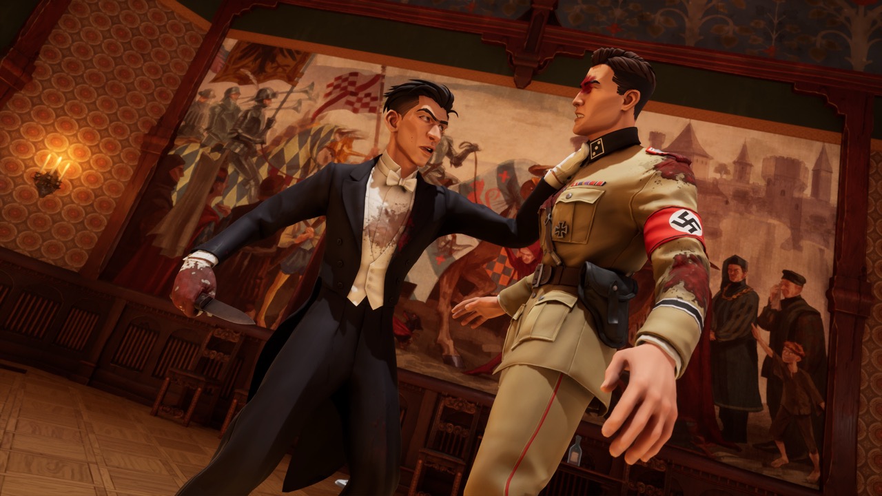 Vano grabs a Nazi by the throat.