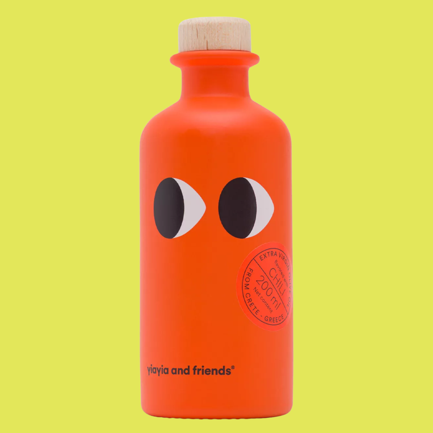 An orange olive oil bottle