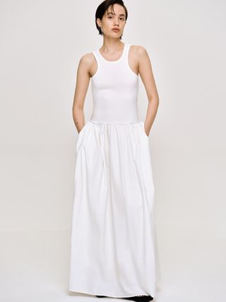 (pre-Order) Amal Drop Waist Racer Tank Dress, White