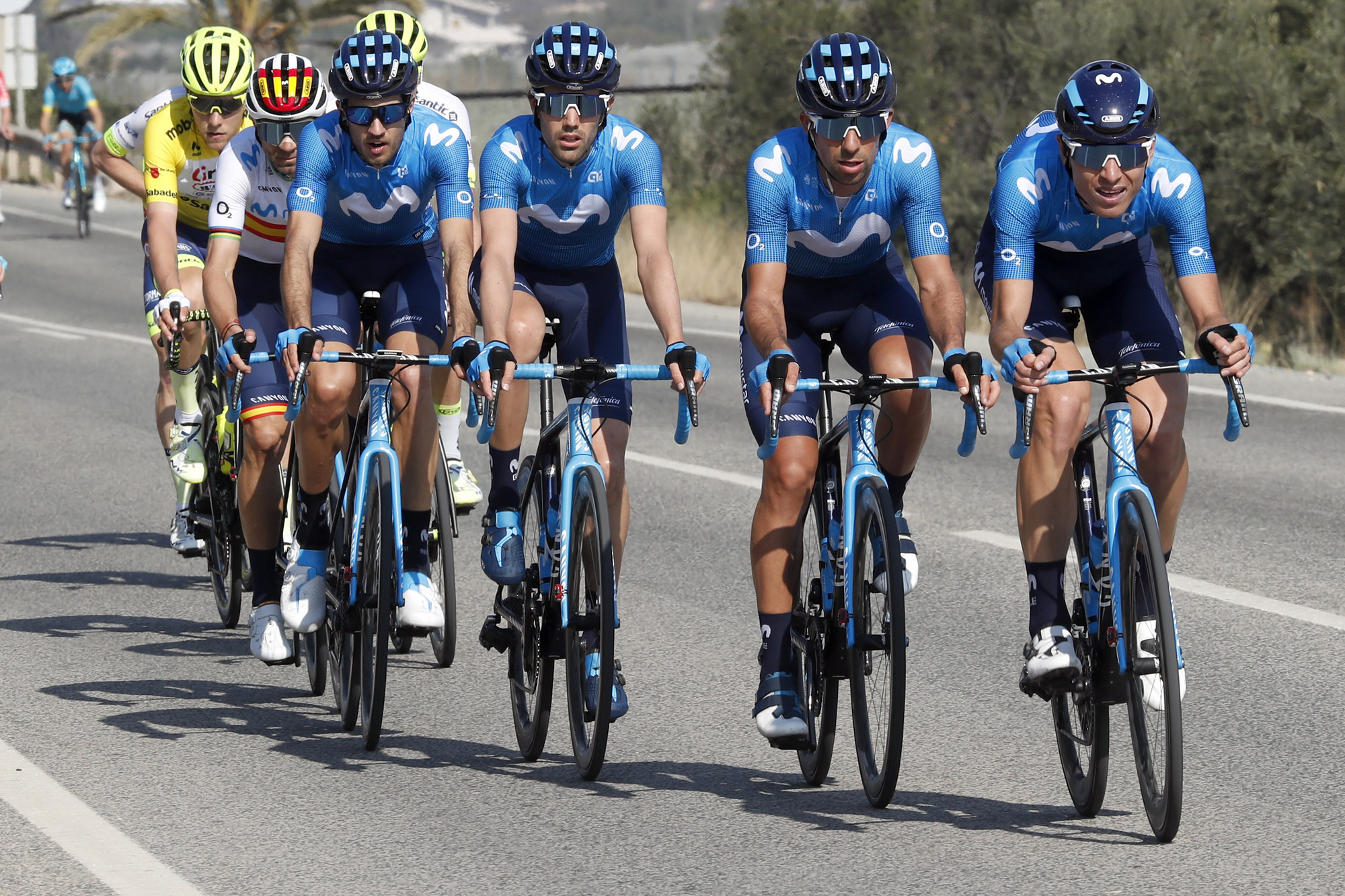 Vuelta Ciclista a la Region de Murcia 2020 - 2nd stage Santomera - Murcia 179,6 km - 15/02/2020 - Inigo Elosegui (ESP - Movistar Team) - Hector Carretero (ESP - Movistar Team) - Nelson Oliveira (POR - Movistar Team) - photo Luis Angel Gomez/BettiniPhoto©2020