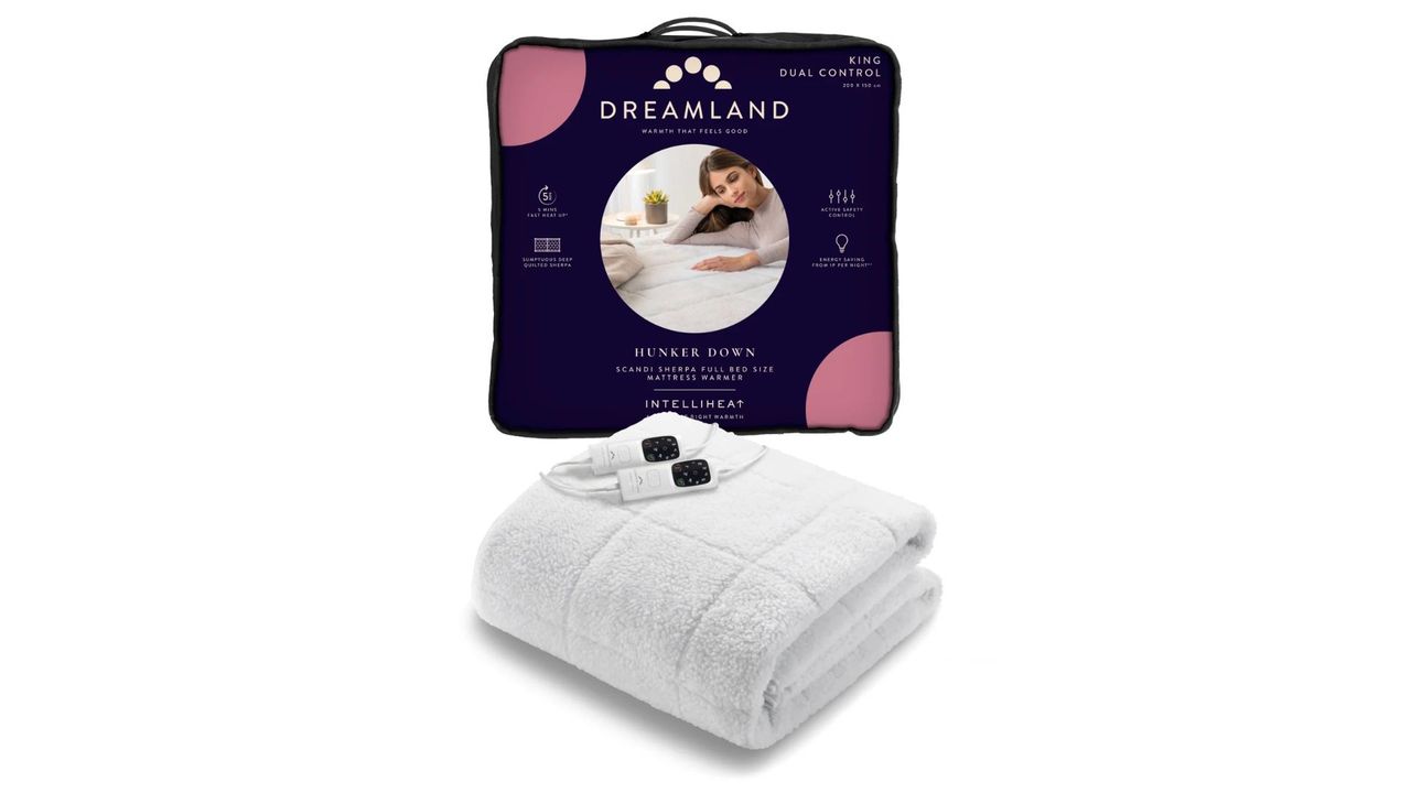 Dreamland Hunker Down Scandi Sherpa Underblanket on a white background