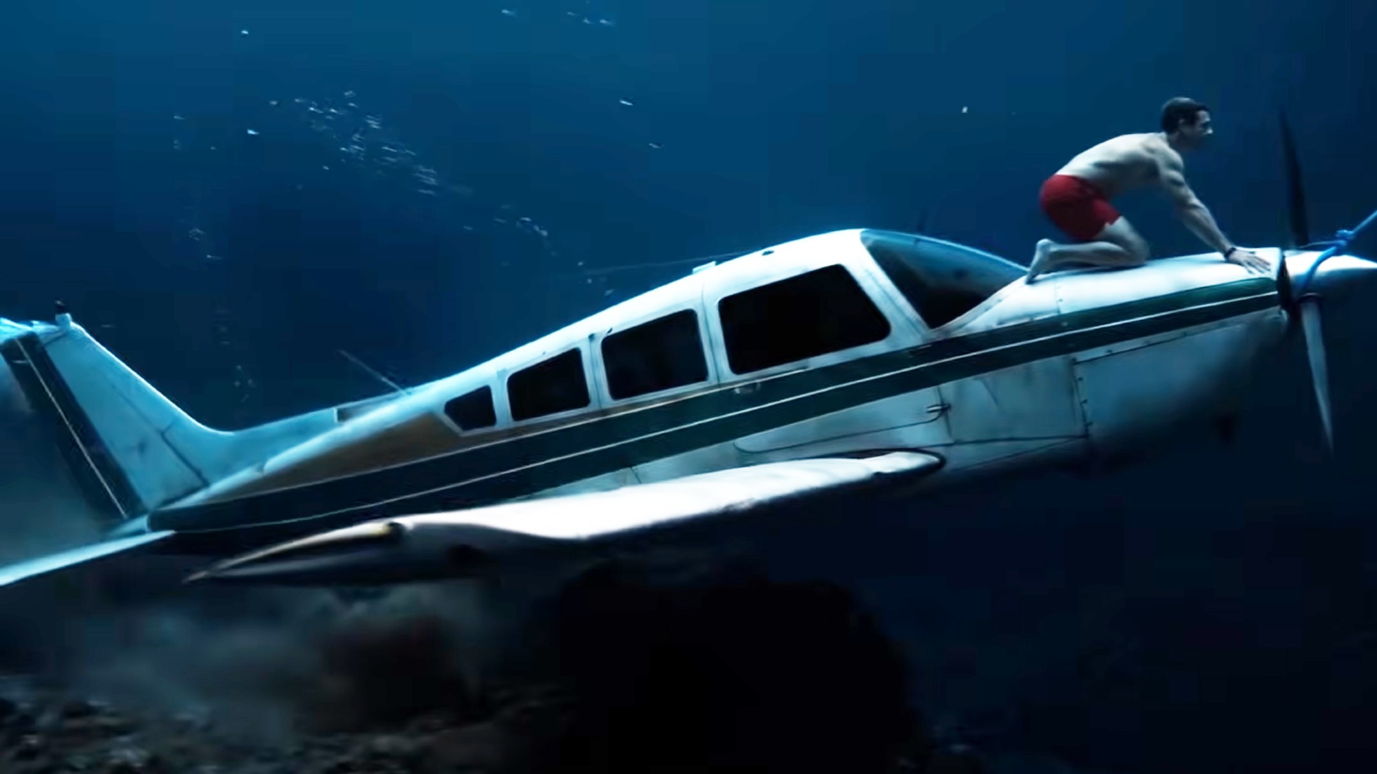 Hobie riding on a plane that's already underwater.