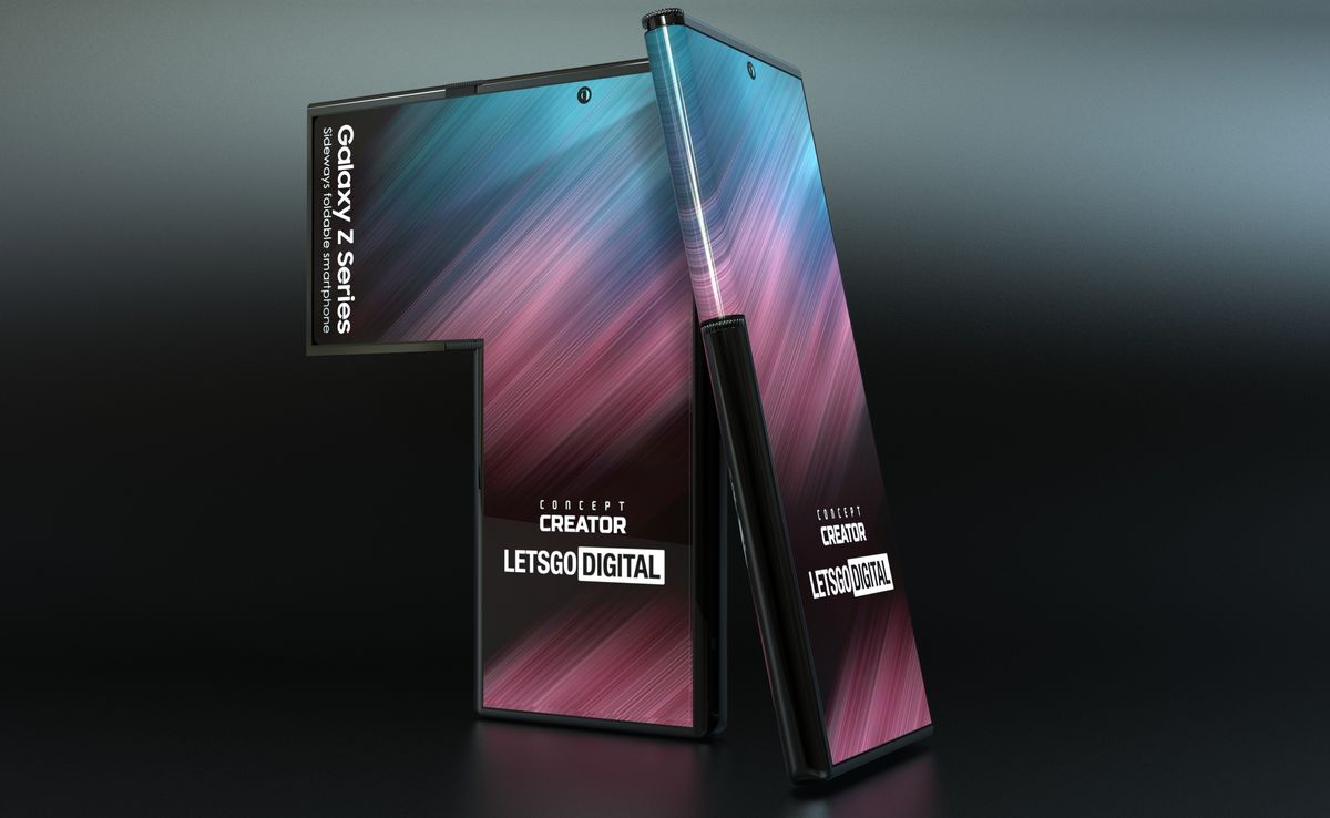 Renders of a Samsung phone concept with a sideways folding display