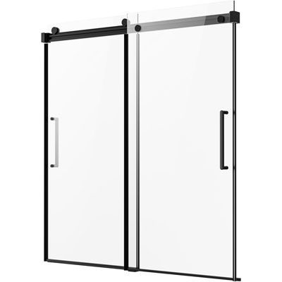 black framed sliding shower screen