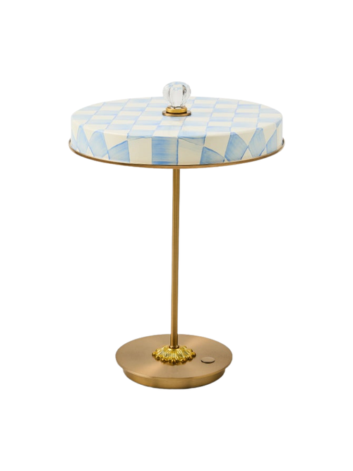 Courtly Check Led Rechargeable Disk Table Lamp in Sky Check