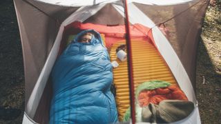 Top down view of tent with sleeping pads