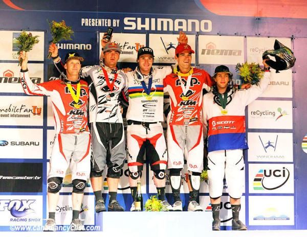 The Windham 4X men's podium: Joost Wichman, Michal Prokop, Jared Graves,Tomas Slavik, Kamil Tatarkovic.