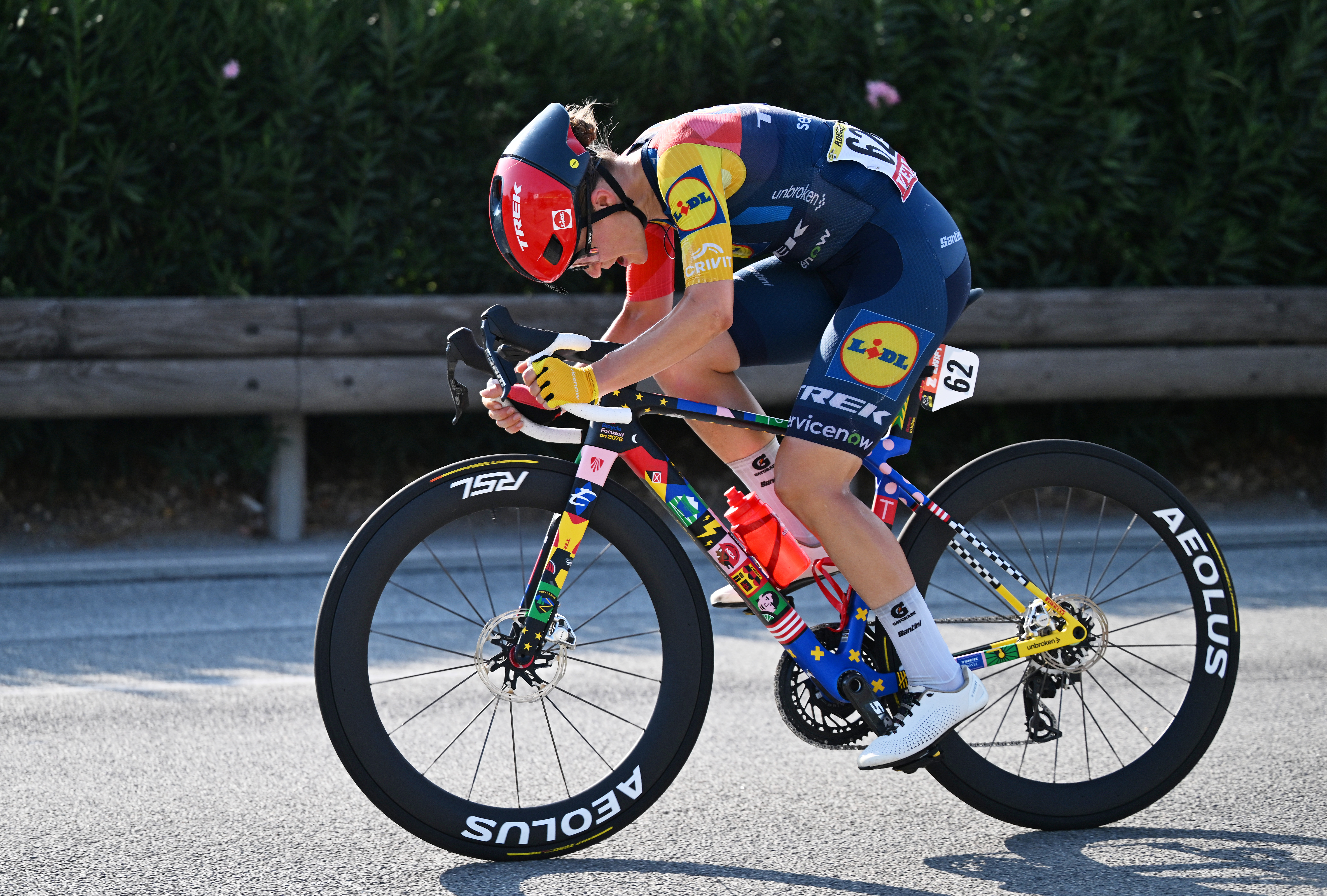 NICE, FRANCE - AUGUST 08: Loes Adegeest of Netherlands and Team Lidl - Trek competes in the breakaway during the 5th Tour de France Femmes 2026, Stage 8 a 171.9km stage from Sisteron to Nice / #UCIWWT / on August 08, 2026 in Nice, France. (Photo by Tim de Waele/Getty Images)