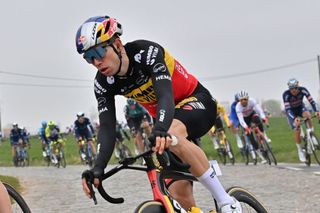 Belgian Wout Van Aert of Team JumboVisma pictured in action during the mens GentWevelgem In Flanders Fields cycling race 2489km from Ieper to Wevelgem Sunday 27 March 2022 BELGA PHOTO DIRK WAEM Photo by DIRK WAEM BELGA MAG Belga via AFP Photo by DIRK WAEMBELGA MAGAFP via Getty Images