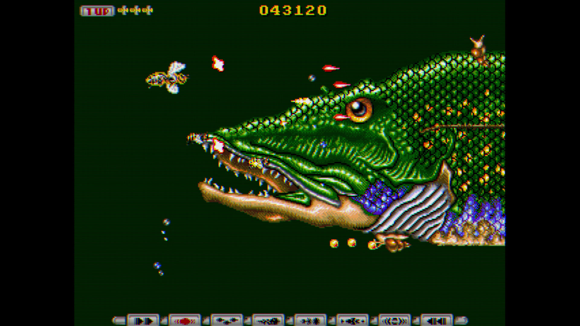 Screens of a retro shooter with insects